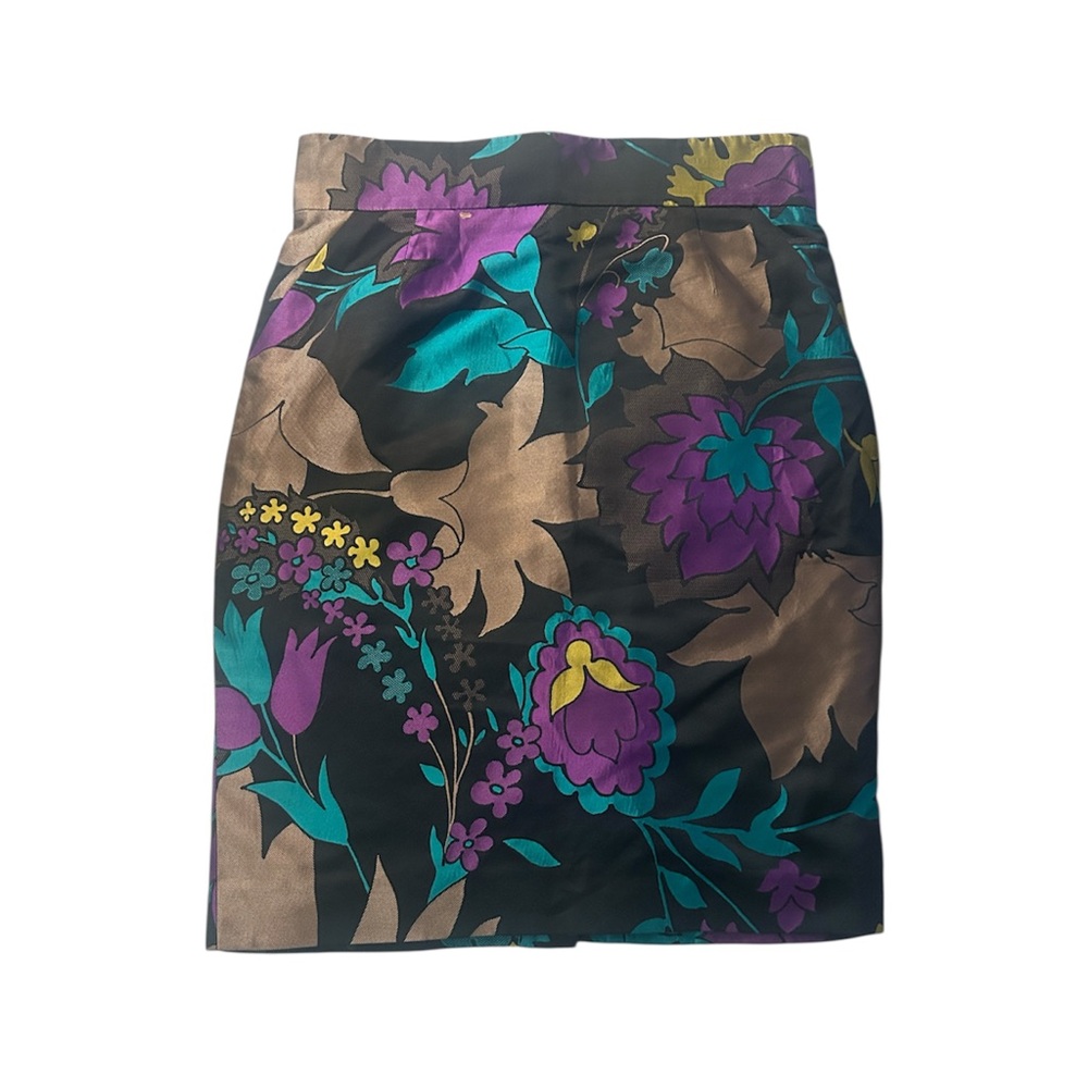 ESCADA Rare Designer Floral Silk Pencil Skirt Sz 40 Wide Waist Band Back Zip
